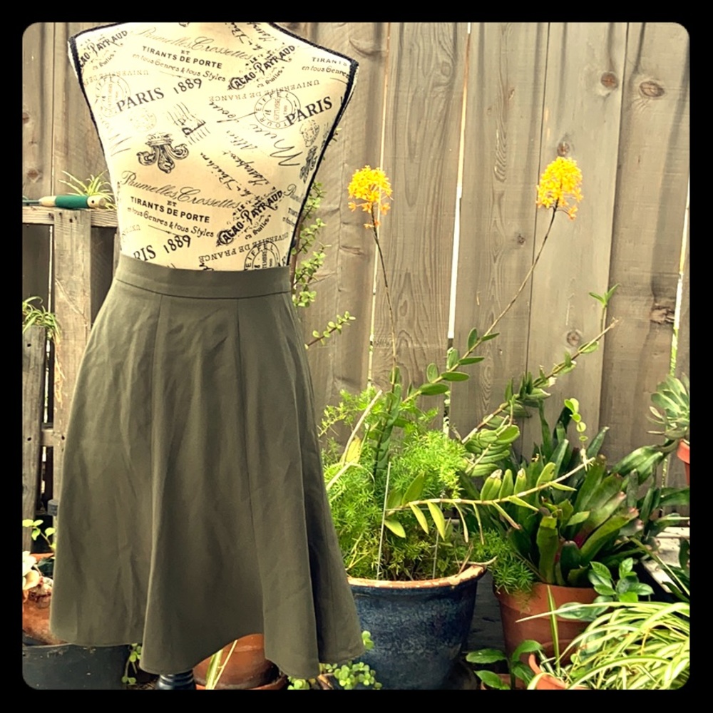 Vintage 80s Fit and Flare Skirt Utility Green